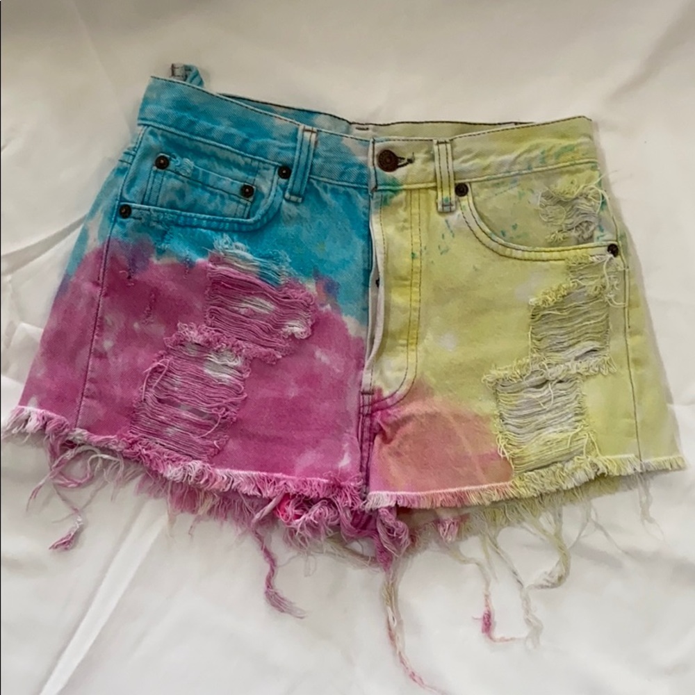 Distressed dyed vintage Levi’s cut offs